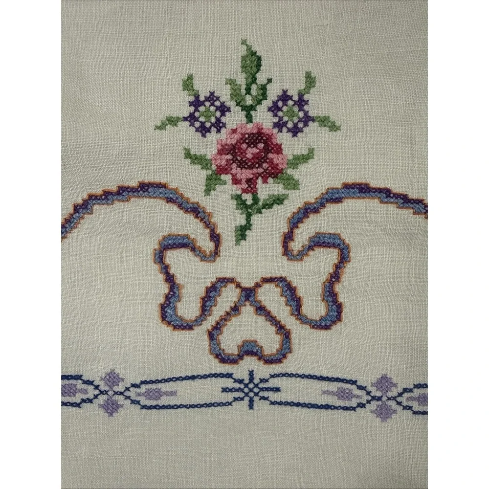 Vtg Cross Stitch Cotton Tablecloth 33